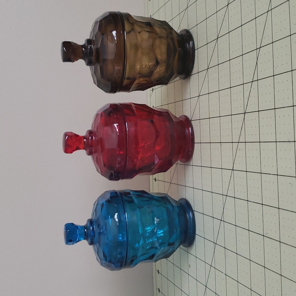 Viking Glass Set of 3 Sugar Candy lidded dishes